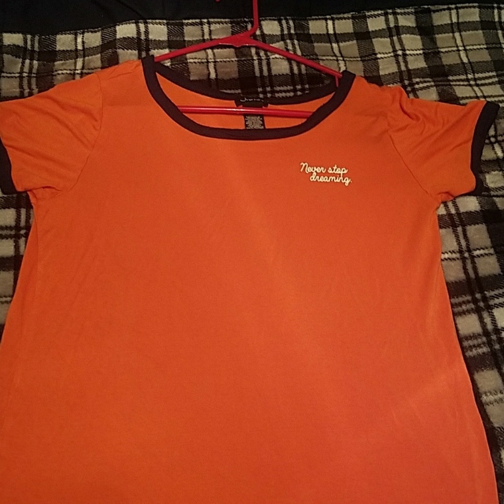 Orange and navy blue graphic tee